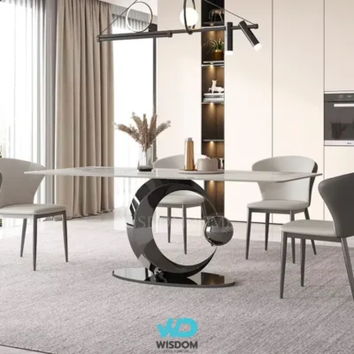 NEW!! โต๊ะอาหารหินอ่อน Dining Table โครงขาทรงพระจันทร์ รุ่น Tsuki