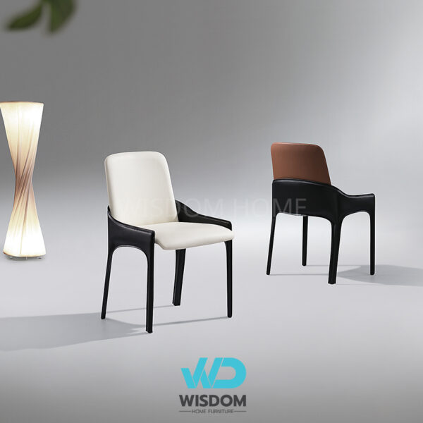 Wisdom เก้าอี้ทานอาหาร เก้าอี้นั่งทานข้าว Dining Chair โครงพนักพิงหลังหุ้มหนัง พนักพิงหลัง หุ้มหนังสีเข้ม เสริมรอบพนักพิง