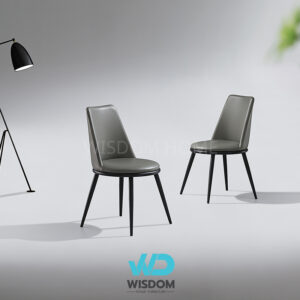 Wisdom เก้าอี้ทานอาหาร เก้าอี้นั่งทานข้าว Dining Chair โครงขาสีดำเบาะหนังสีเทา นั่งสบาย