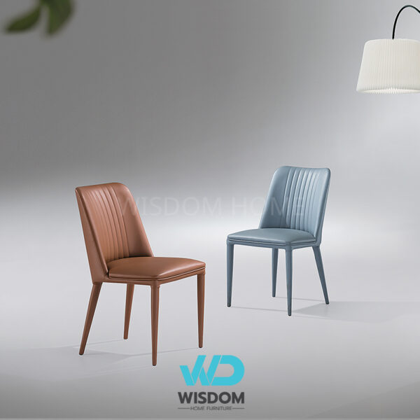 เก้าอี้นั่งทานข้าว Dining Chair โครงขาสีฟ้าพาสเทล สีสันสดใส เบาะหุ้มหนัง