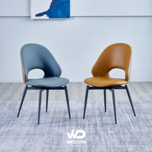 Wisdom เก้าอี้ทานอาหาร เก้าอี้นั่งทานข้าว Dining Chair โครงขาเหล็กทำสี เบาะหุ้มหนัง