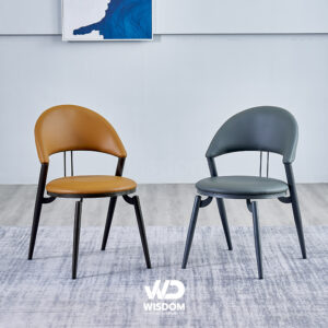 Wisdom เก้าอี้ทานอาหาร เก้าอี้นั่งทานข้าว Dining Chair โครงขาเหล็กฉลุ เบาะหุ้มหนังสี