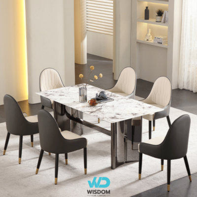 Hot!! โต๊ะอาหารหินอ่อน Dining Table โครงขาStainless รุ่น Trave