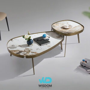 โต๊ะกลาง โต๊ะรับแขก โต๊ะกลางโซฟา โต๊ะกลางหินอ่อน รุ่นWisdom-coffeetable-029 - Topวัสดุหินอ่อนสังเคราะห์ - โครงขาสแตนเลสทอง ทรงกิ่งไม้