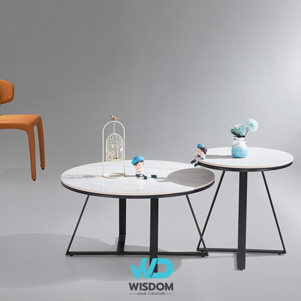 โต๊ะกลาง โต๊ะรับแขก โต๊ะกลางโซฟา โต๊ะกลางหินอ่อน รุ่นWisdom-coffeetable-035 - Topวัสดุหินอ่อนสังเคราะห์ - โครงขาเหล็กดำทรงฉาก