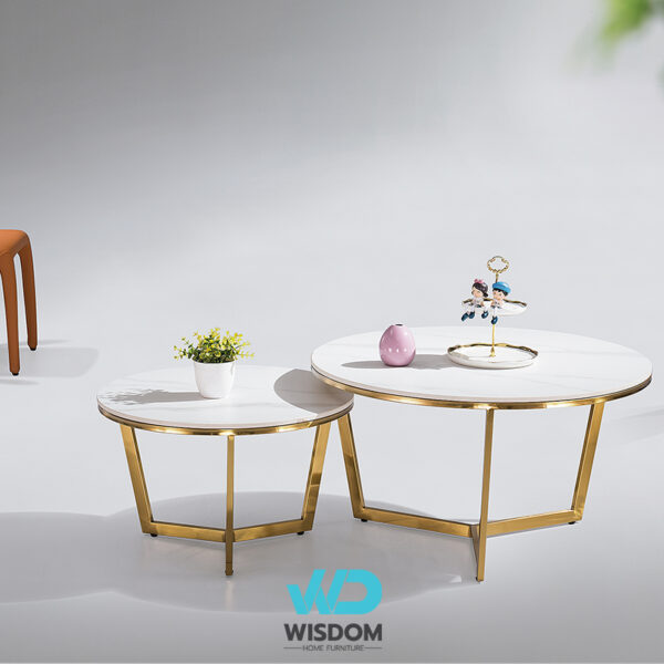 โต๊ะกลาง โต๊ะรับแขก โต๊ะกลางโซฟา โต๊ะกลางหินอ่อน รุ่นWisdom-coffeetable-036 - Topวัสดุหินอ่อนสังเคราะห์ - โครงขาสแตนเลสทอง