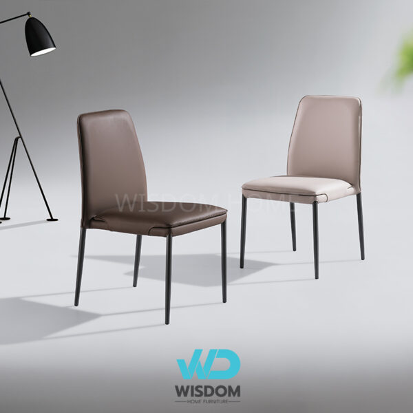 Wisdom เก้าอี้ทานอาหาร เก้าอี้นั่งทานข้าว Dining Chair โครงขาสีดำ เบาะหุ้มหนังทรงสูง